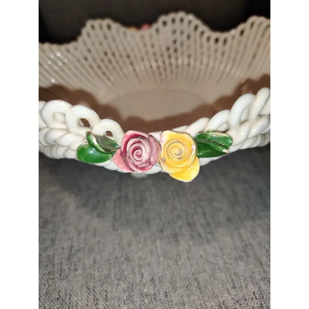 Vintage 1950s Capodimonte Woven Porcelain Rope Lattice Bowl Made in Italy